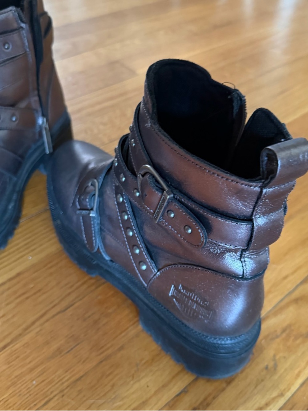 Harley-Davidson Brown Studded Leather Heeled Boots - Picture 2 of 2
